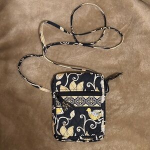 Vera Bradley Black, Cream and Yellow Designer Crossbody Bag
